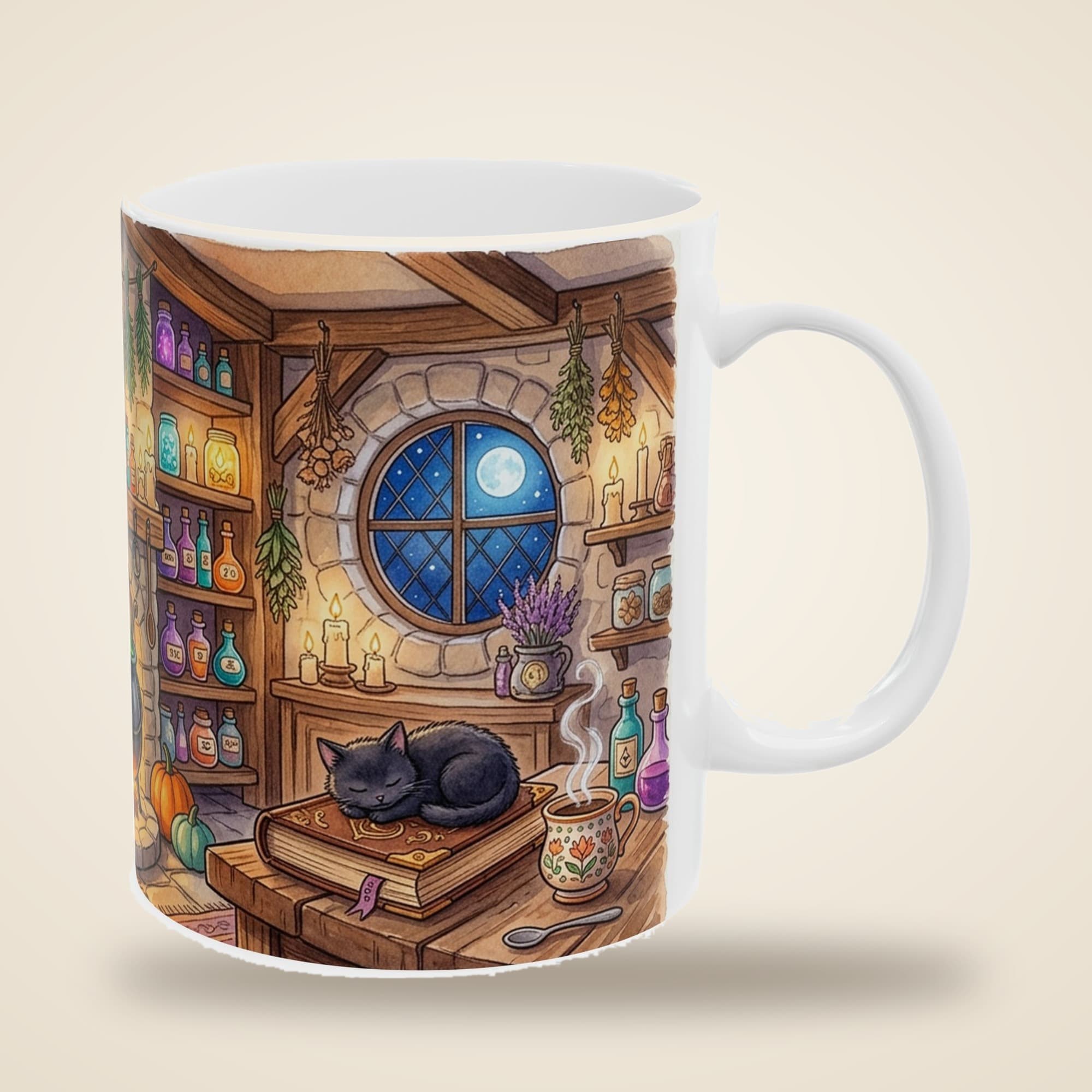 Halloween Mug, Coffee and Cauldrons Witchy Apothecary Black Cat, 11oz